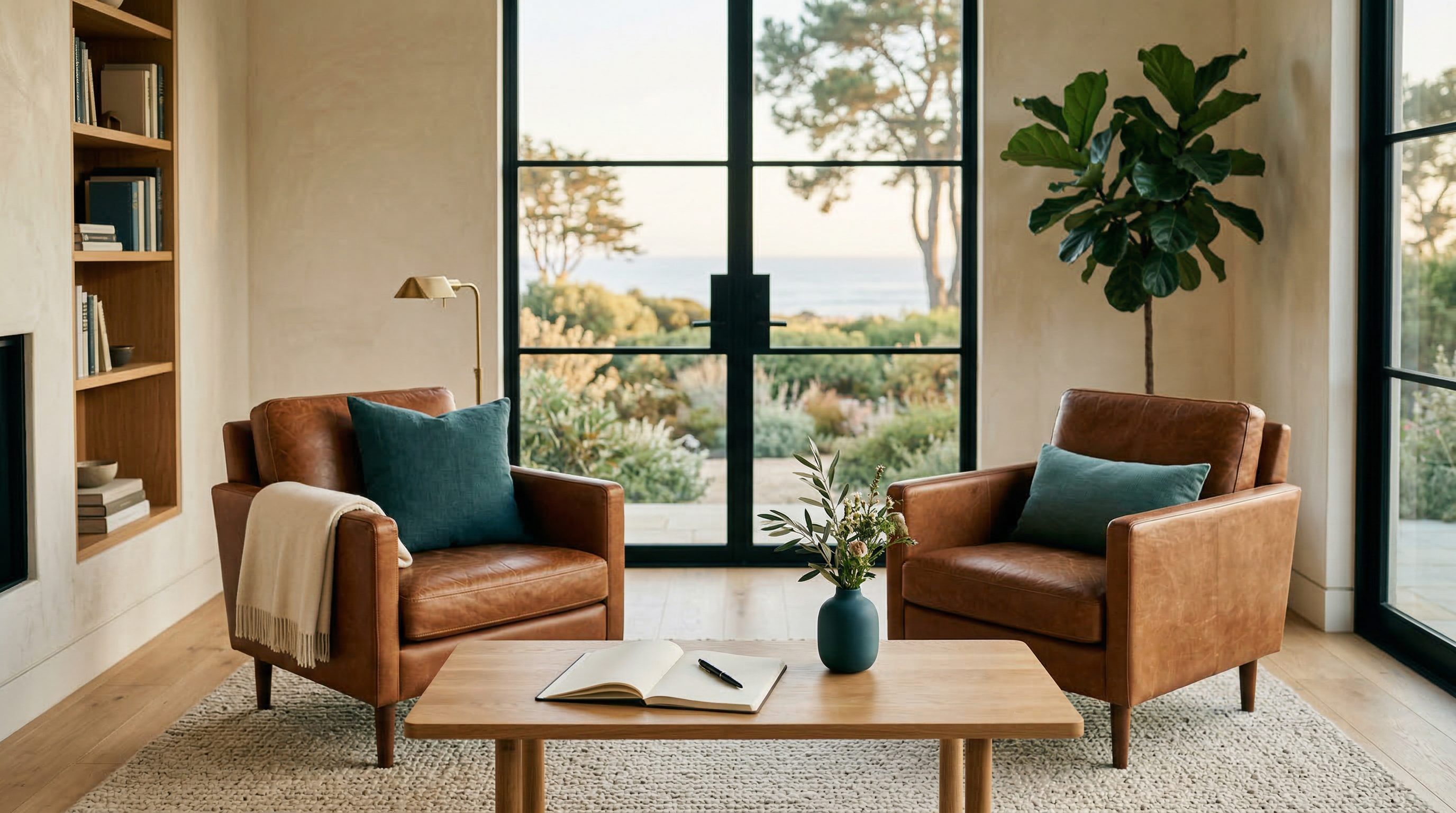 Warm, inviting room with two armchairs facing each other